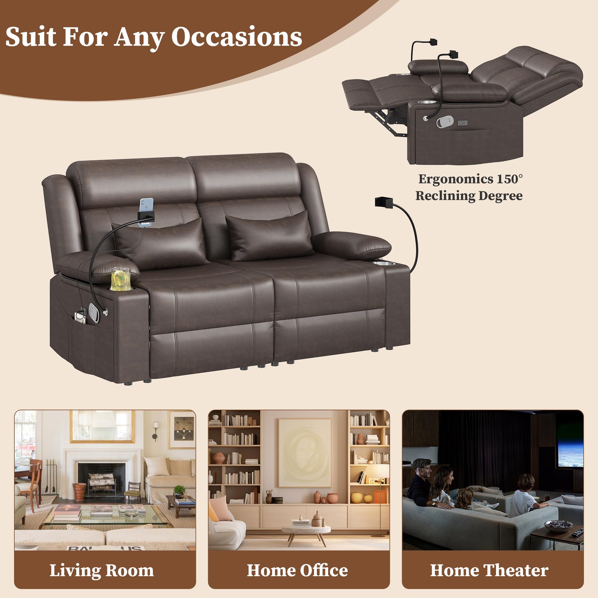 Reclining Loveseat with Heat, USB Charging & Storage