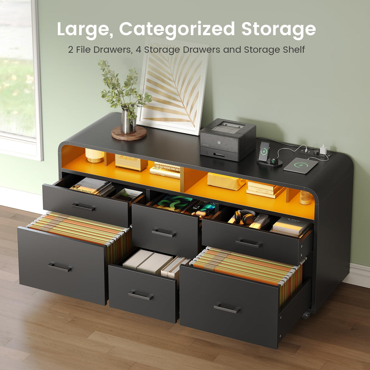 6-Drawer File Cabinet with Power Strip