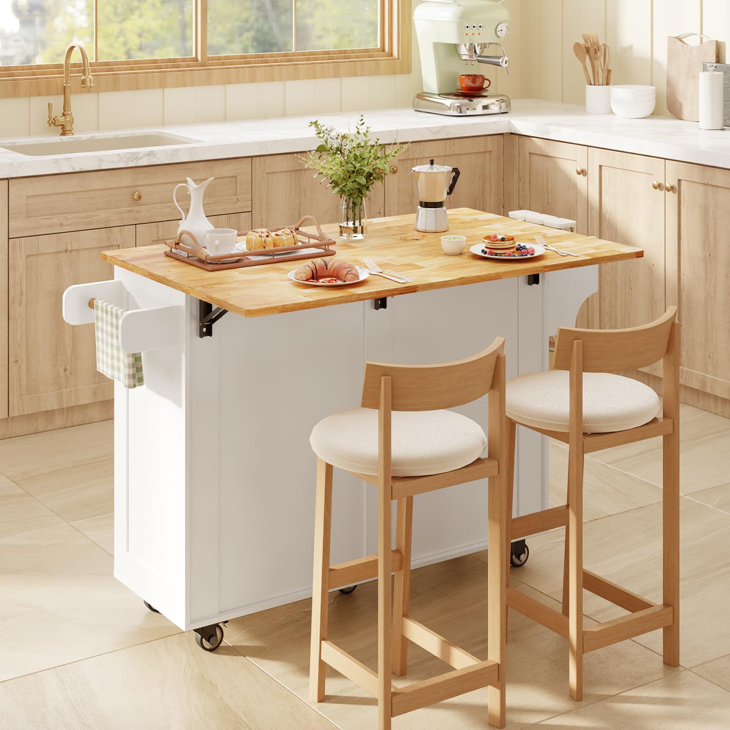 Kitchen Island with Storage & Rolling Wheels