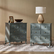 HULALA HOME 3-Drawer Nightstand with Charging Station, Set of 2 Blue