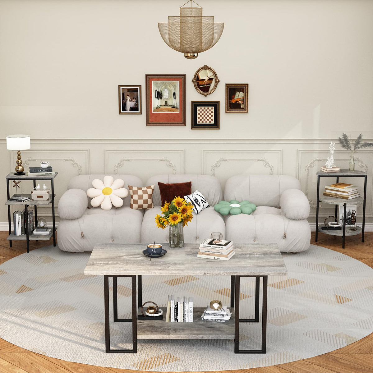 Grey Faux Marble Coffee Table Set