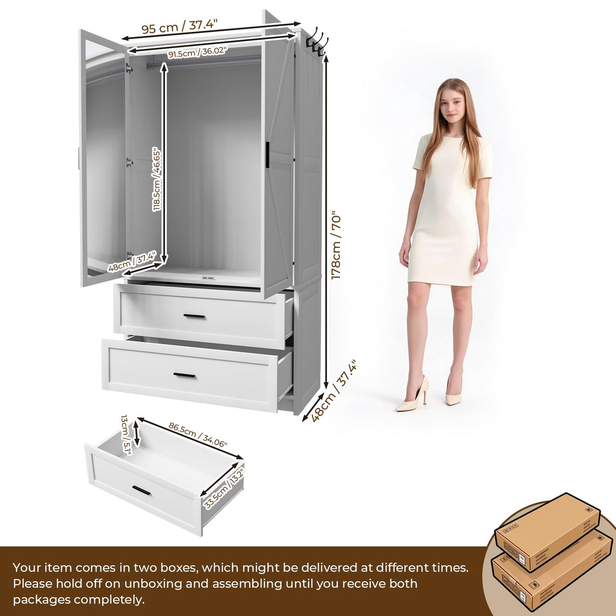 White Mirrored Wardrobe with LED Lights