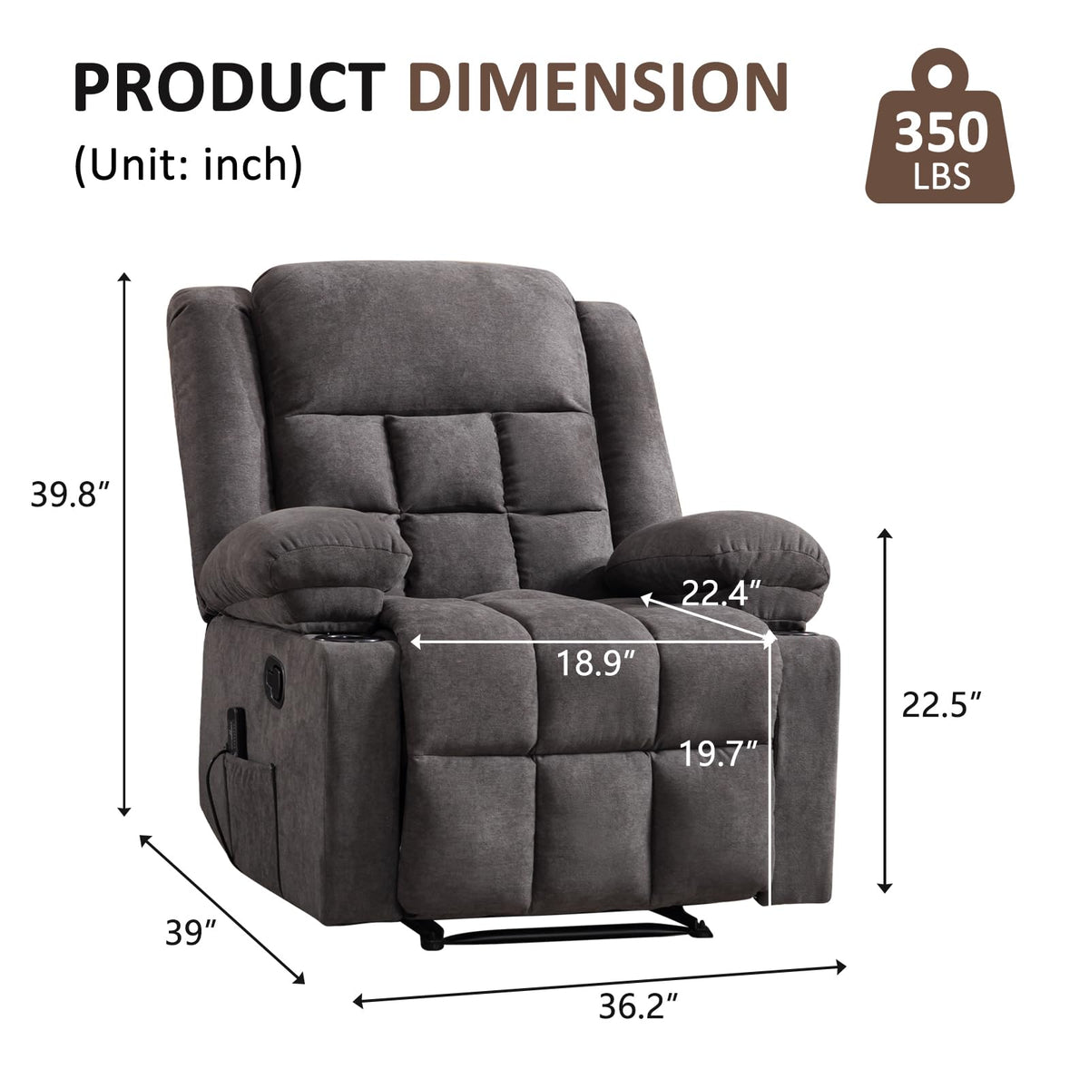 Grey Heated Massage Recliner