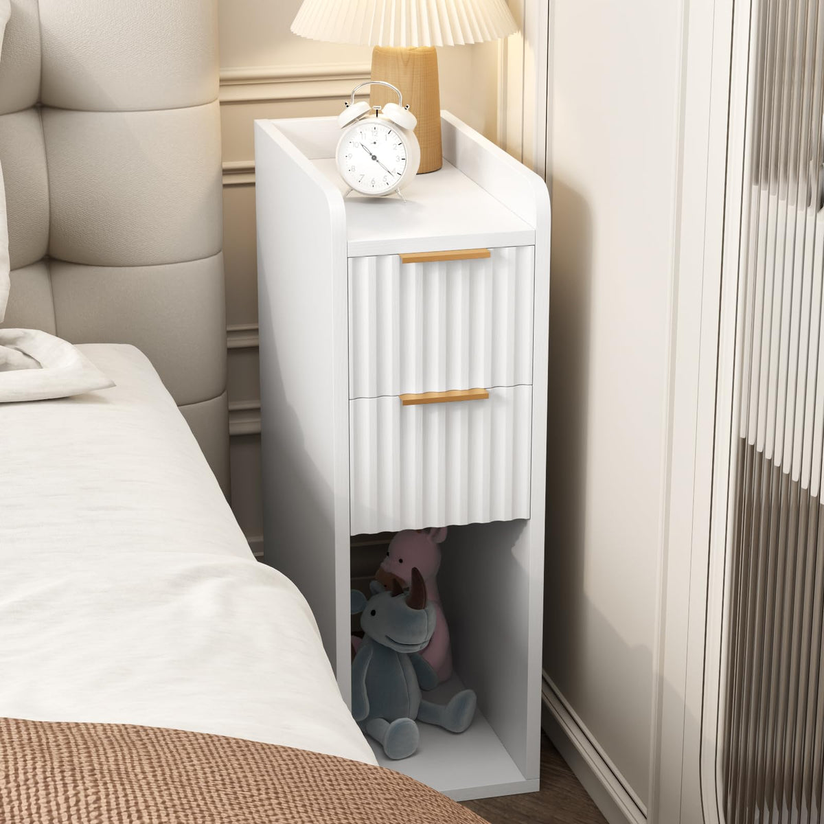 White Fluted Nightstands, Set of 2