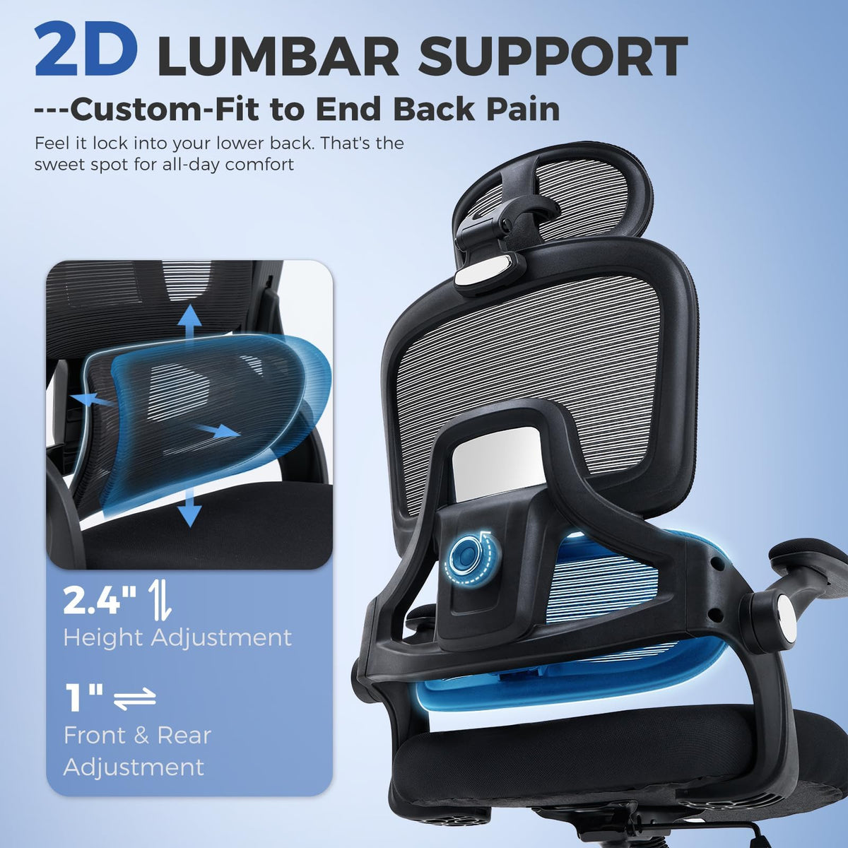 Office Chair with Adjustable Lumbar Support, Ergonomic Desk Chairs, Black