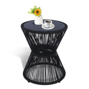 Woven Rope Outdoor Side Table with Glass Top