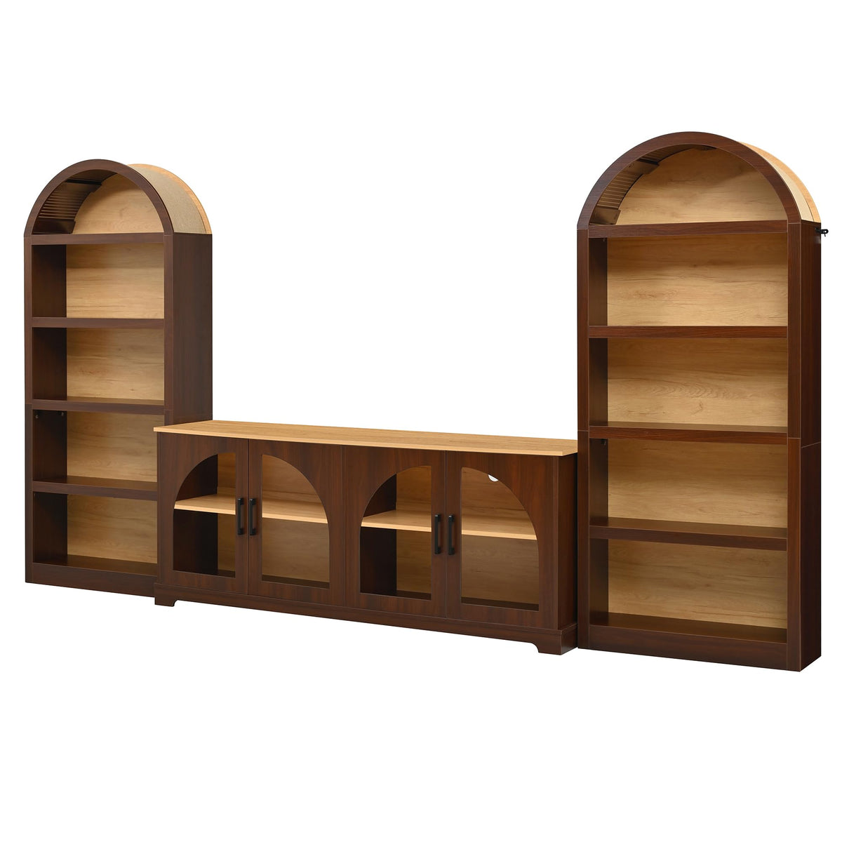 Farmhouse TV Stand Set with Bookshelves