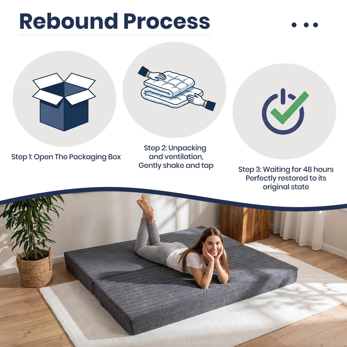 Sorrlla 6 Inch Futon Mattress Full Size, Foldable Futon Floor Sofa Bed with Soft Thick Quilted Cover- High Resilience Foam Filling for Home, Guest Room, Dorm, Grey (Frame Not Included)