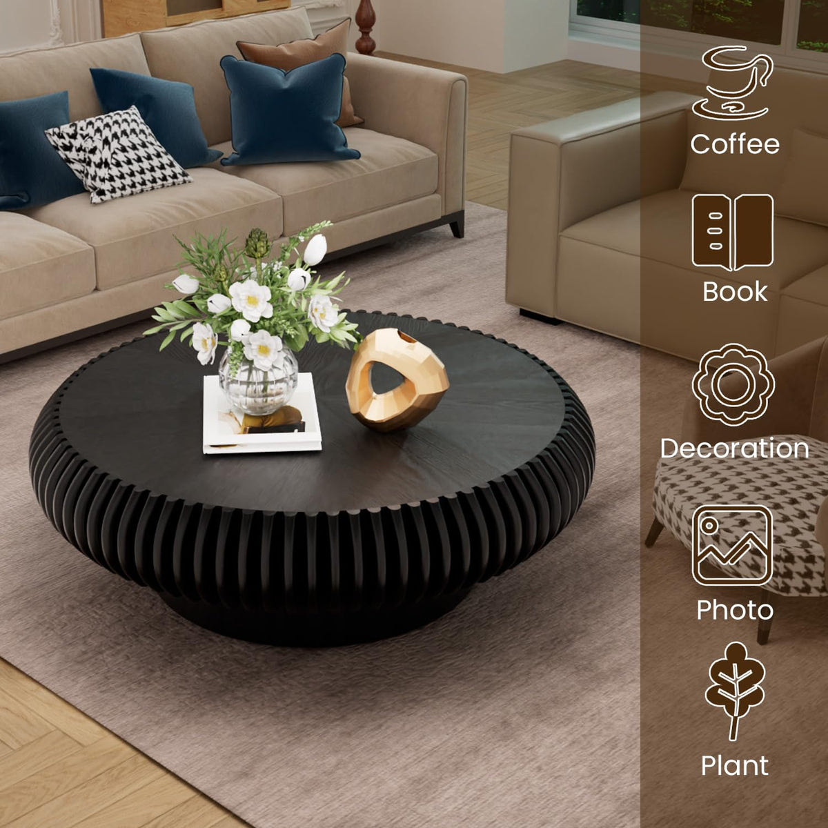Black Fluted Drum Coffee Table