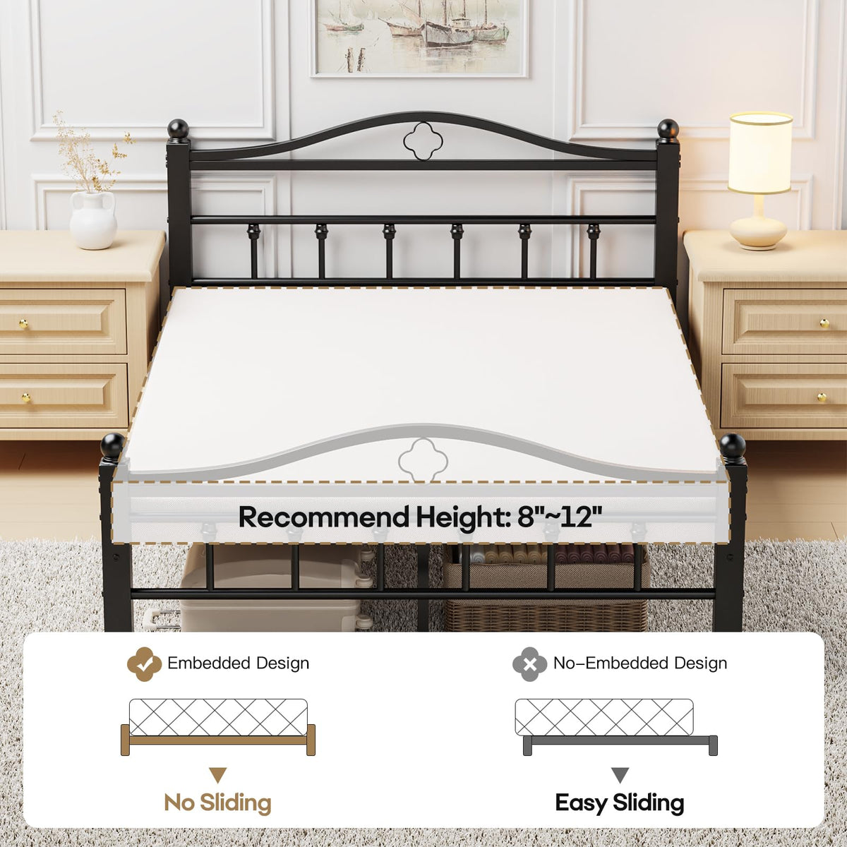 Slumber Haven Full Metal Bed Frame with Headboard, 12-Inch Storage