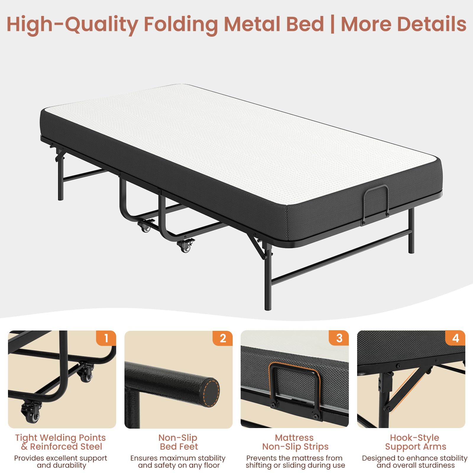 Folding Bed with Memory Foam Mattress