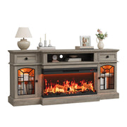70" Farmhouse Fireplace TV Stand with 3-Sided Electric Fireplace
