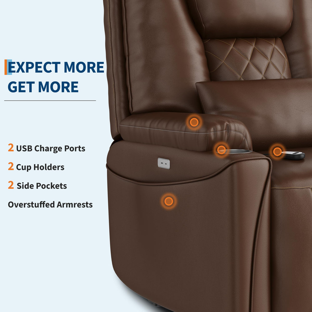 Garvee Power Lift Recliner Chair Sofa, PU Leather Reclining with Charging Ports, Cup Holders, Electric Stand Assist for Elderly, Home Theater Seating with Remote for Living Room, Brown