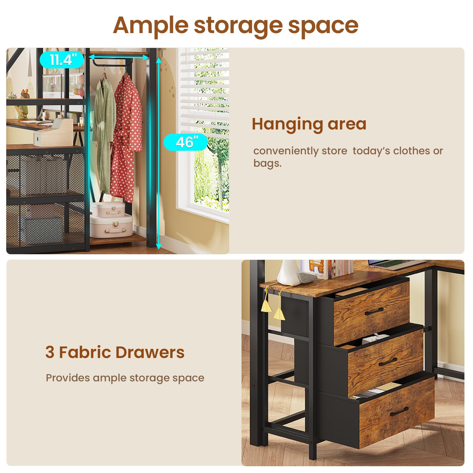 Loft Bed with L-Shaped Desk, Wardrobe & Storage Stairs
