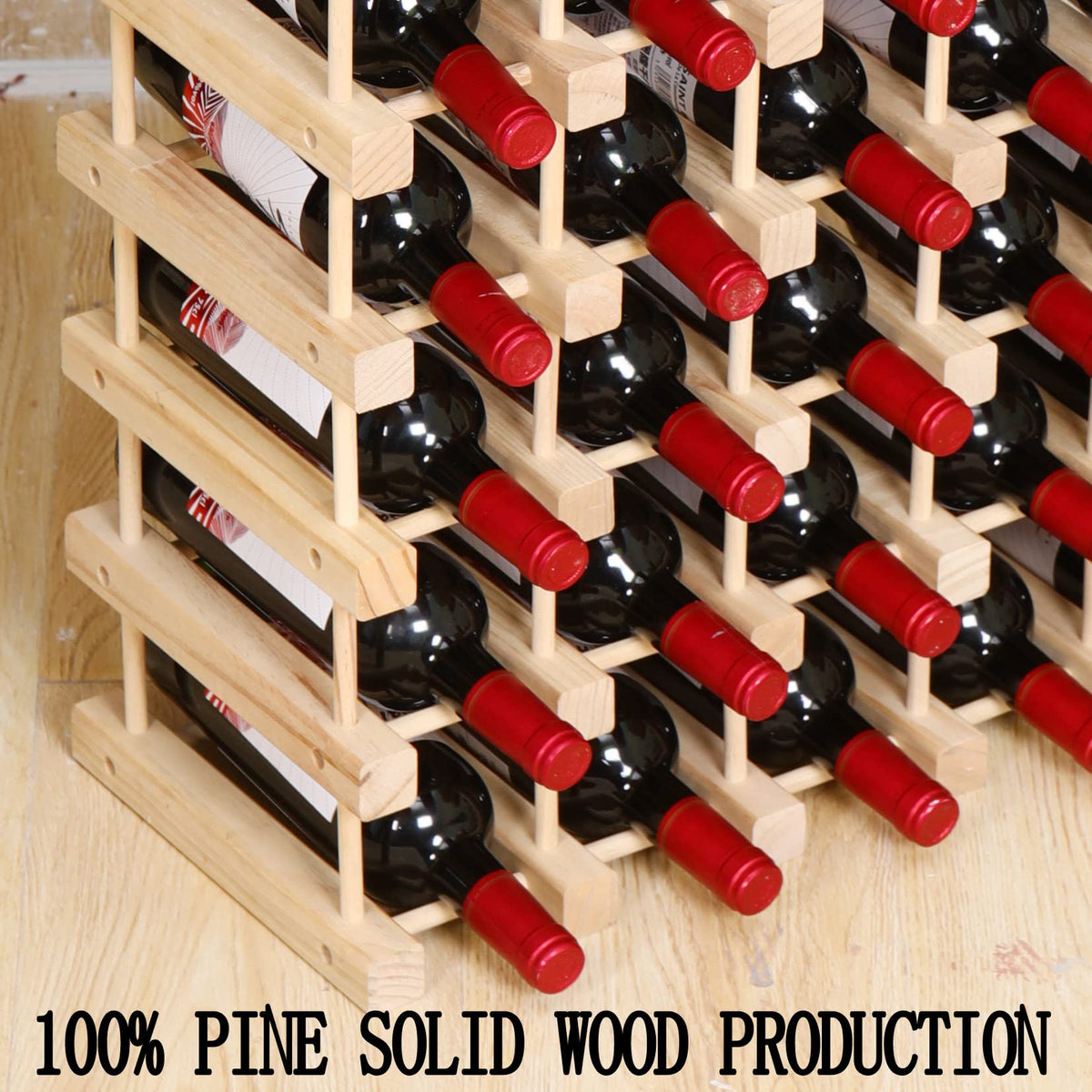 guilai Wooden Stackable Storage Modular Small countertop Wine Rack Cabinet,Freestanding for Floor Wood Wine Bottle Shelf (50bottle)