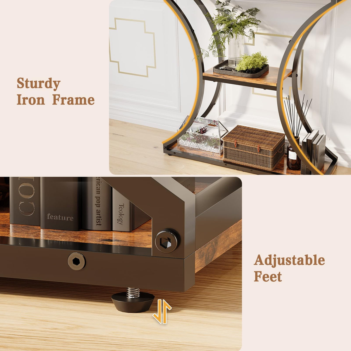 HavenlyYouth Narrow Console Table for Entryway, Industrial 3-Tier Sofa Table Behind Couch, 29.5" Height TV Stand with Storage Shelves for Living Room, Hallway, Entrance, Foyer, Rustic Brown