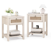 Rattan Nightstand with Drawer & Storage Shelf