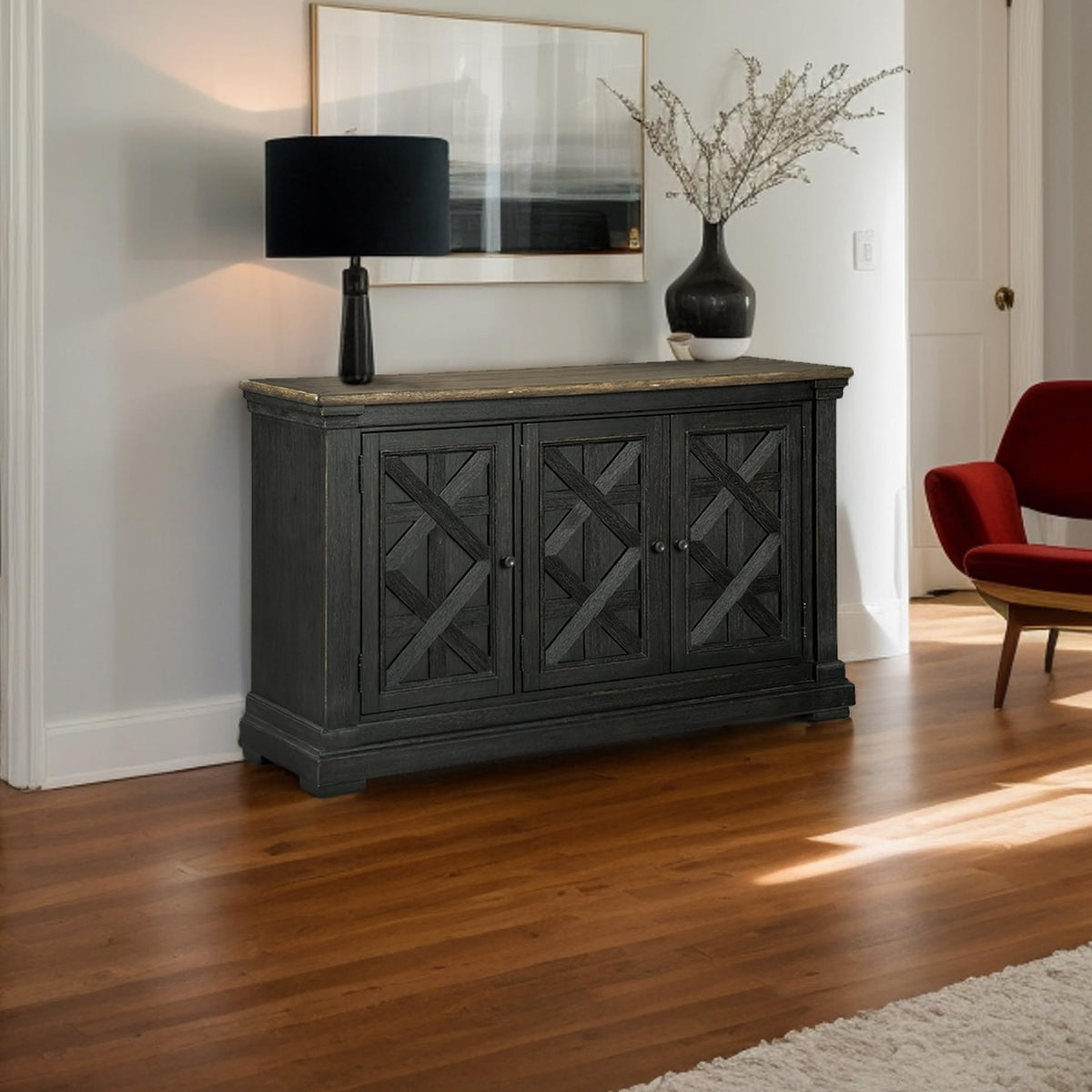 Signature Design by Ashley Farmhouse Sideboard Buffet Cabinet, Black/Gray