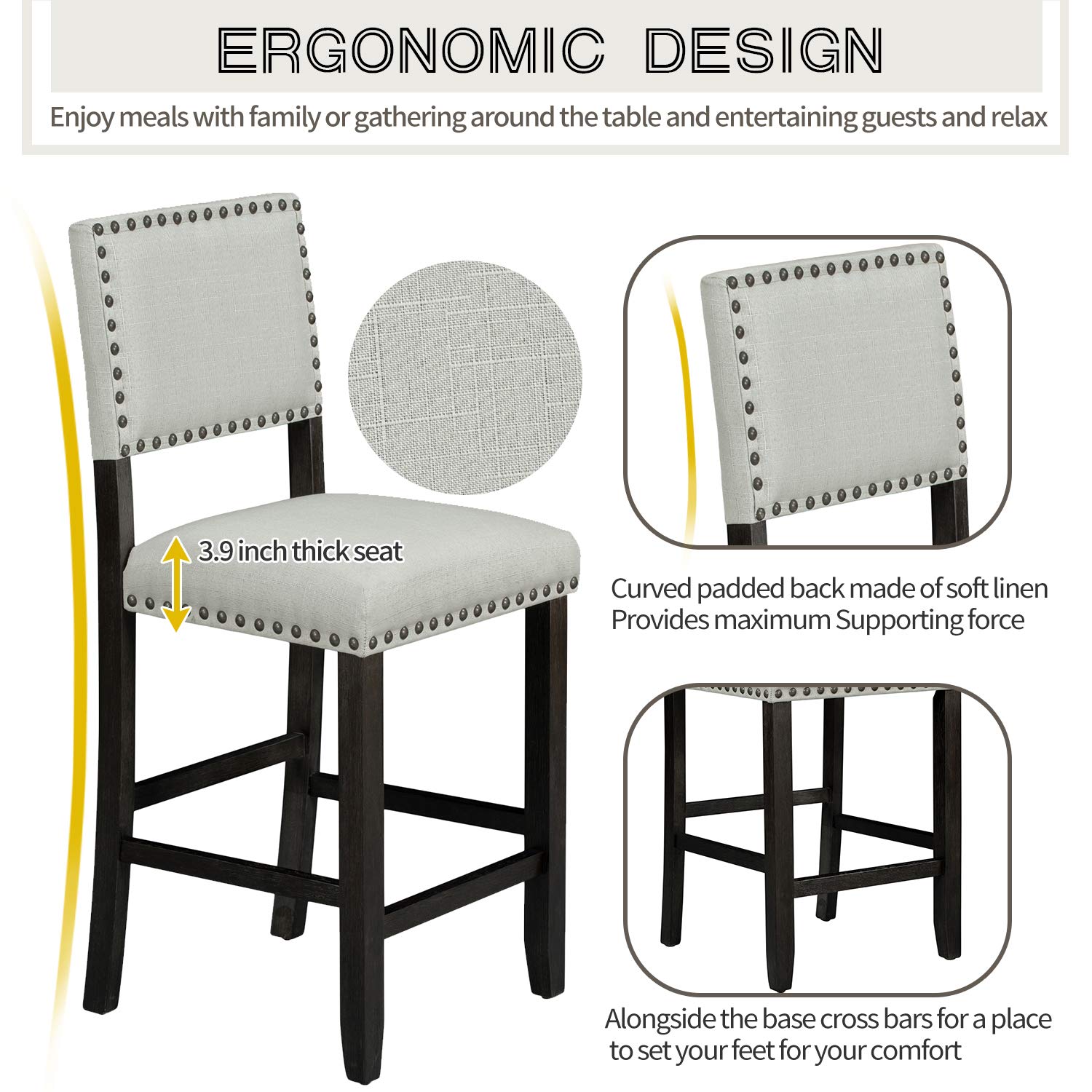 5-Piece Counter Height Dining Set with Faux Marble Table & Upholstered Chairs