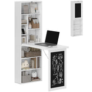 Wall-Mounted Fold-Out Desk with Chalkboard & Storage Shelves