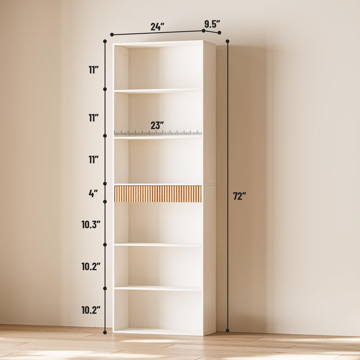White 7-Tier Bookshelf with Drawer