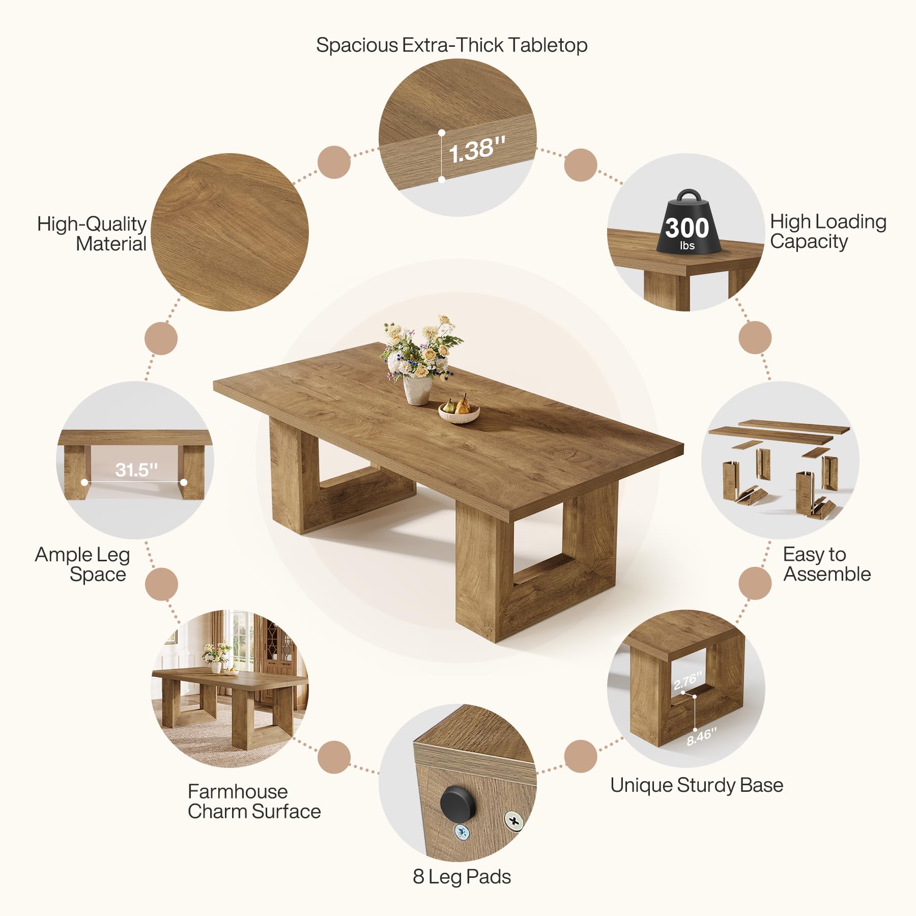 Farmhouse Dining Table, 63" Rectangular