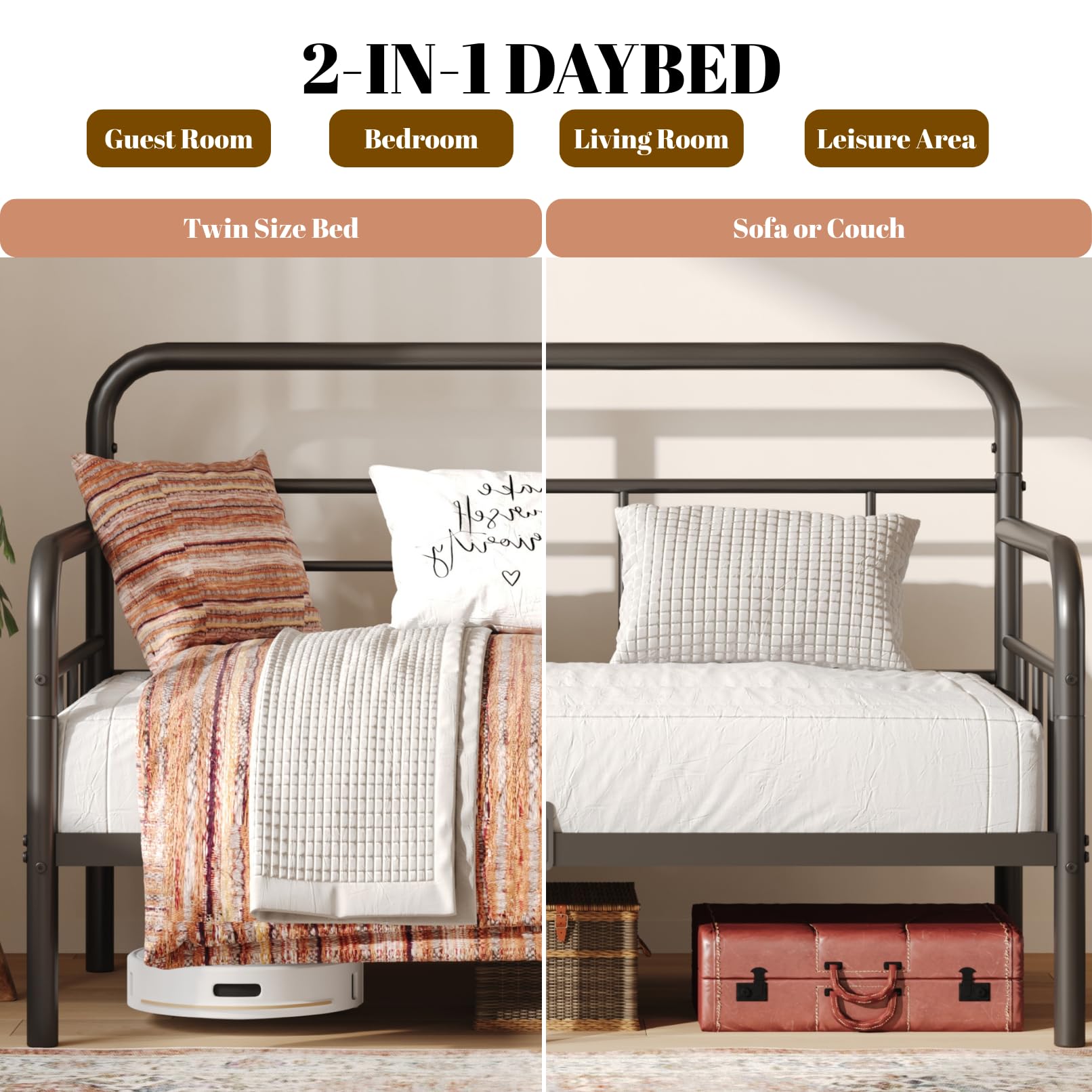 Twin Metal Daybed Frame with Storage