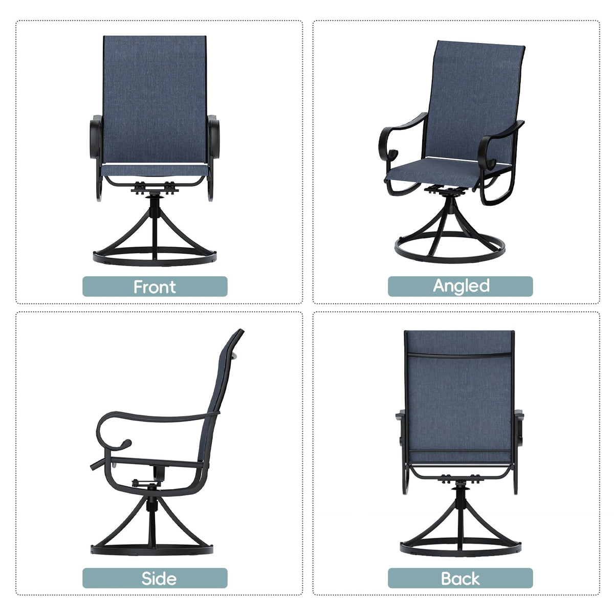 Redpick Patio Swivel Chairs Set of 6, Outdoor Dining Chairs with High Back, All-Weather Swivel Rocker Chair with Sturdy Metal Frame for Outdoor Poolside Lawn Garden, Navy Blue