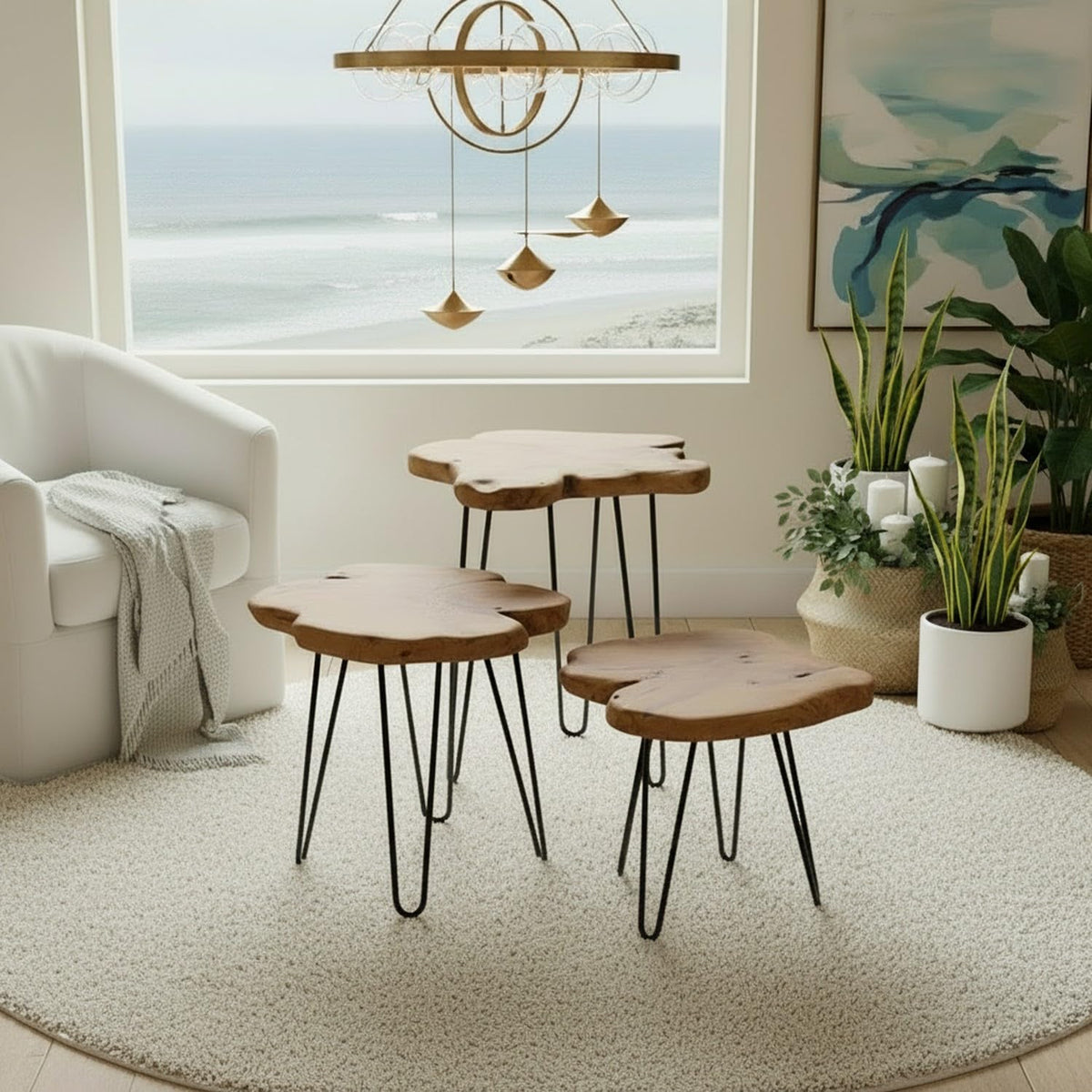 WELLAND Live Edge Cedar End Table with Hairpin Legs, 20.5" H