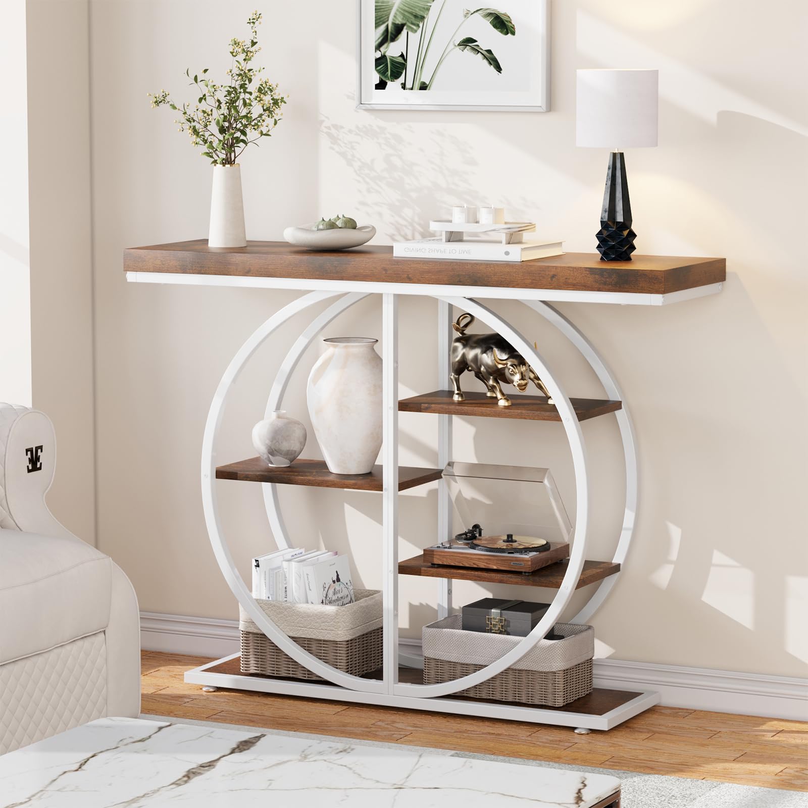 5-Tier Industrial Console Table with Storage Shelves