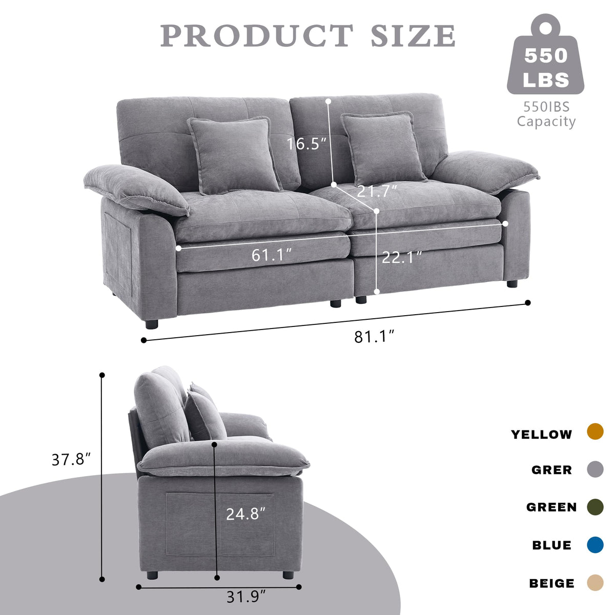 Chenille Loveseat with Side Pocket
