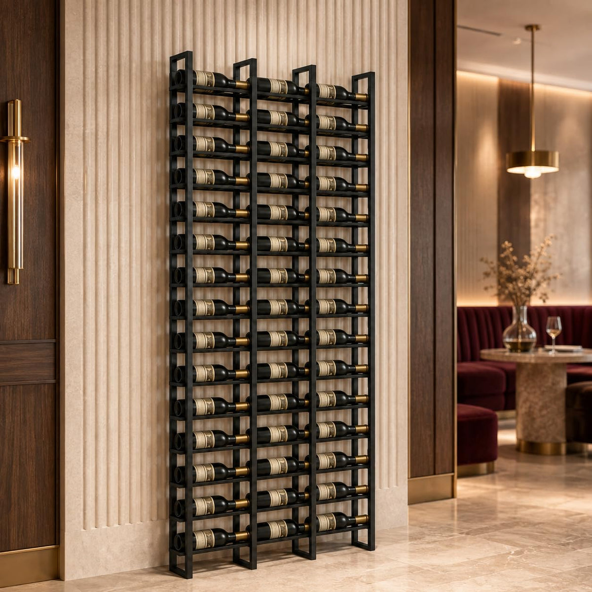 amhricho Large Wall Mounted Wine Rack, (Black, 3 Cols (48 Bottles))