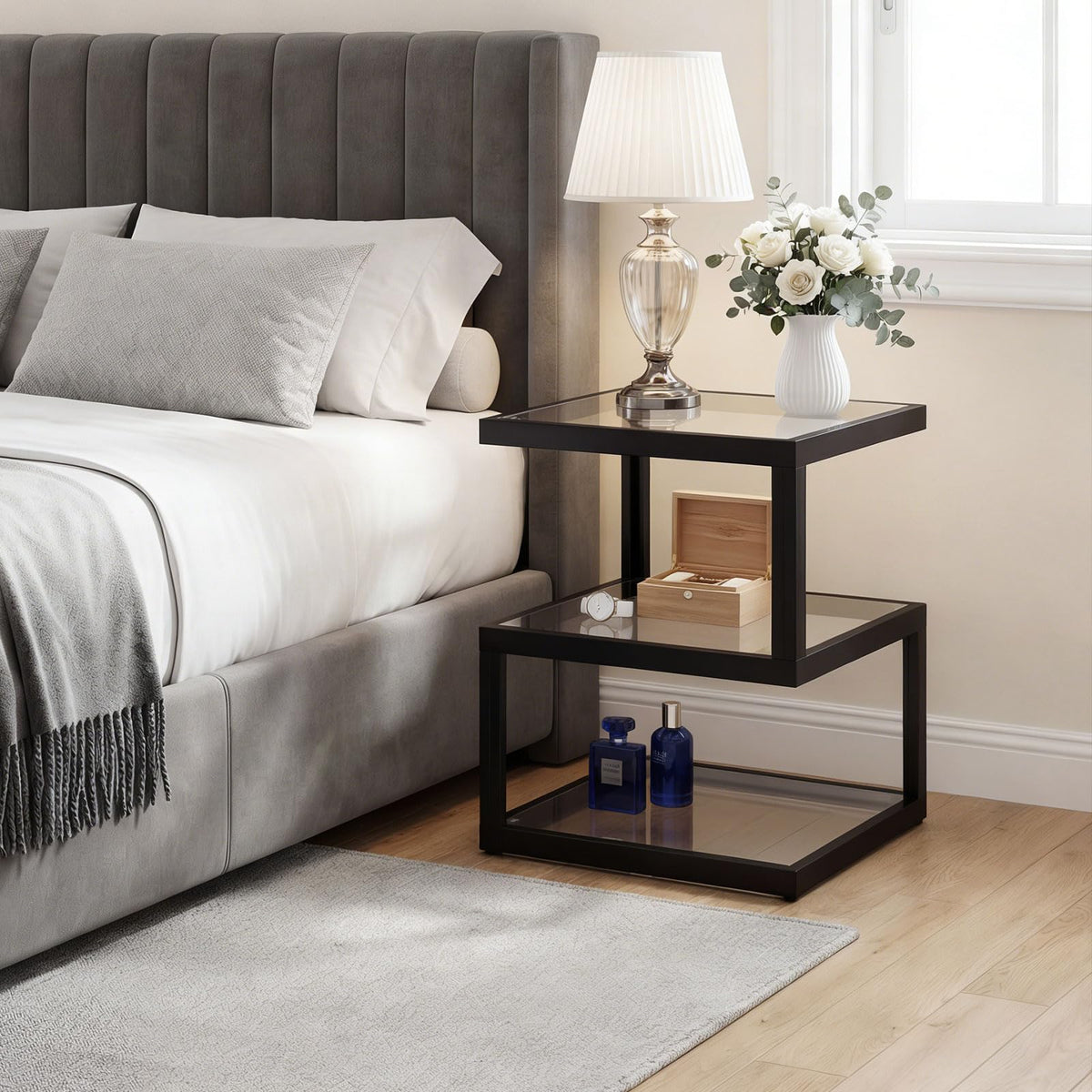 3-Tier Glass LED Side Table