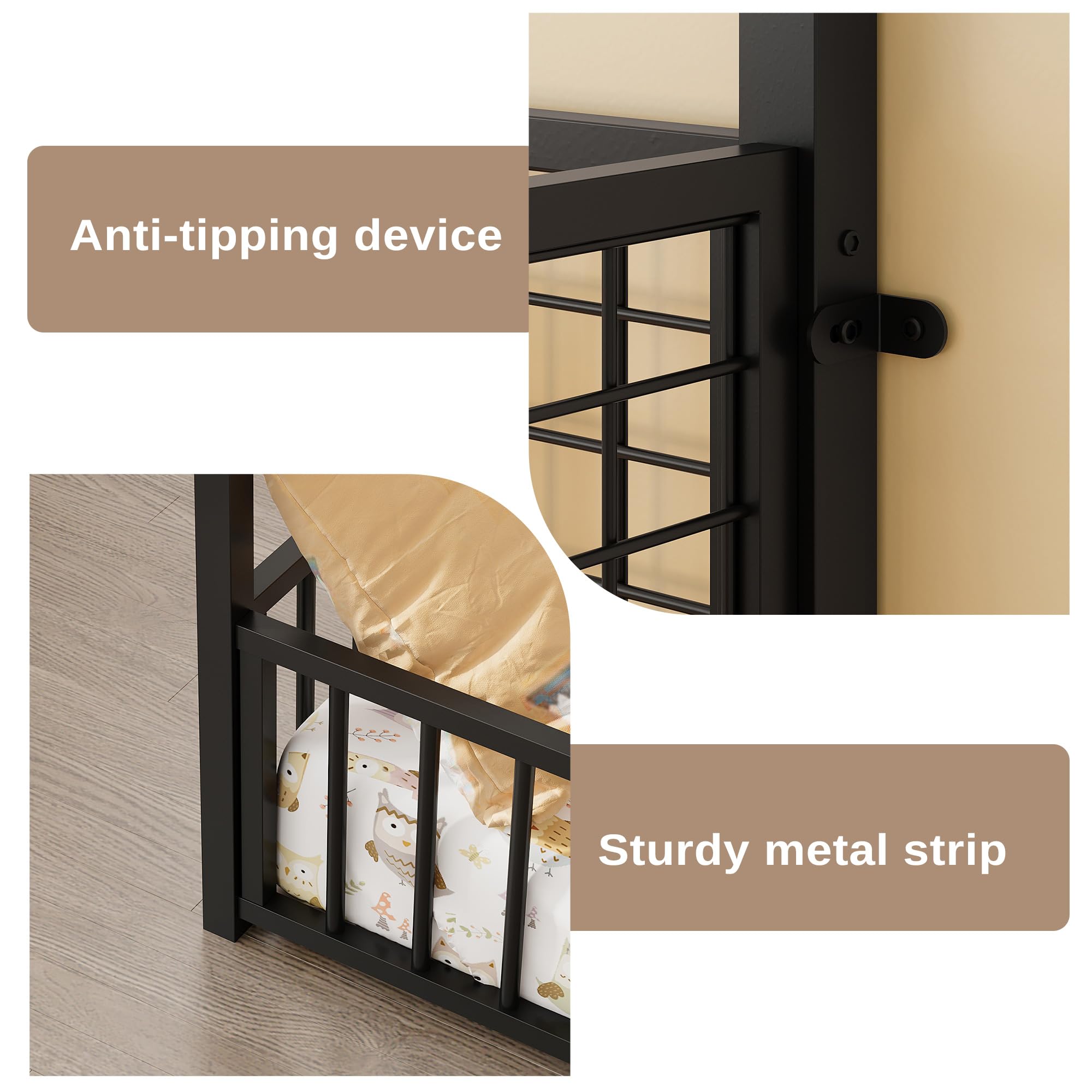 Twin Metal House Floor Bed Frame with Guardrails
