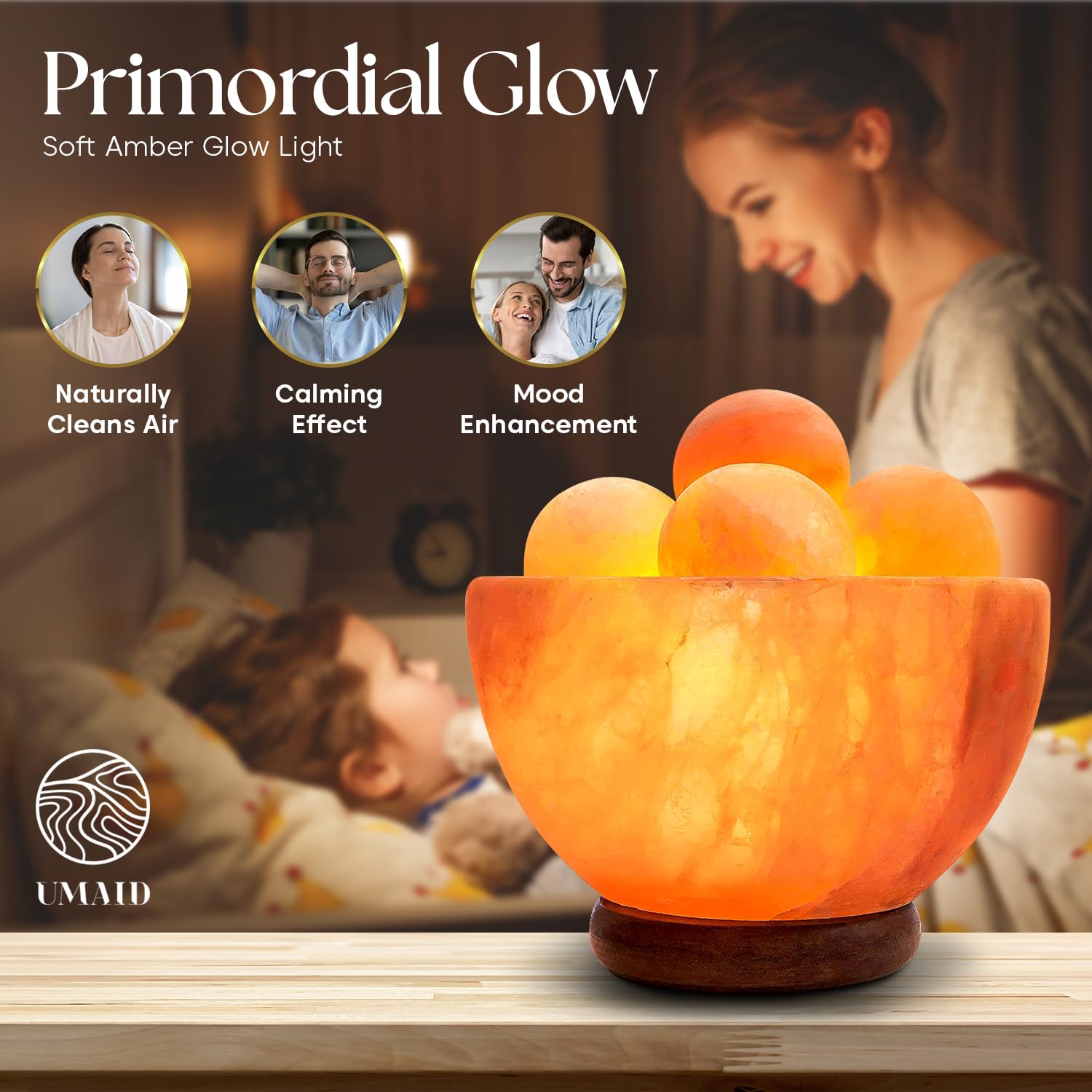 Himalayan Salt Lamp Bowl with 6 Massage Balls