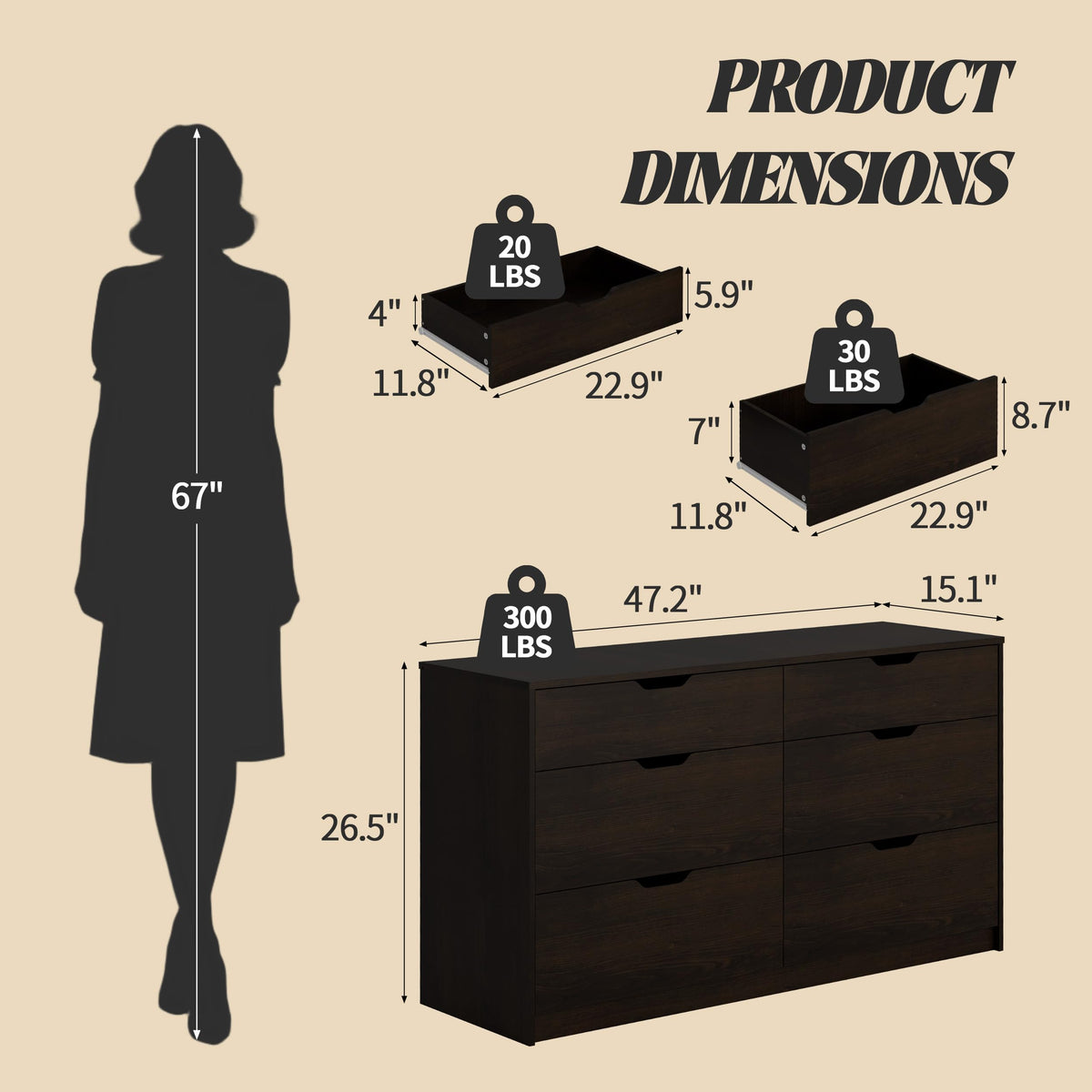 Brown 6-Drawer Dresser