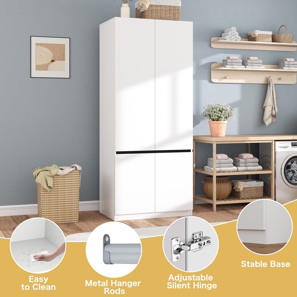 White Armoire Wardrobe Closet with 2 Doors: 75" H x 31.5" W