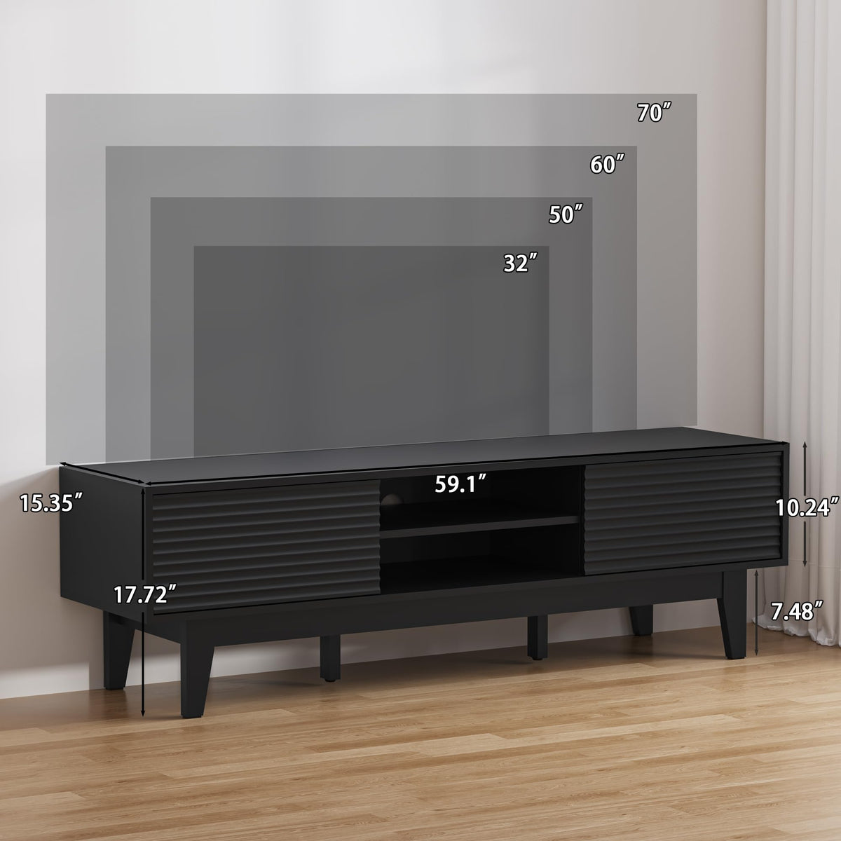 Fluted TV Stand with Sliding Doors