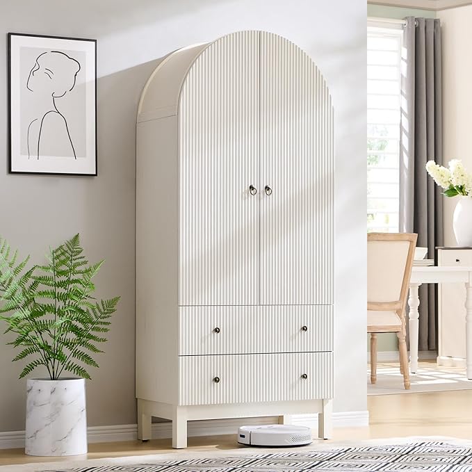 Fluted Pantry Cabinet 71" with Adjustable Shelves & Drawers
