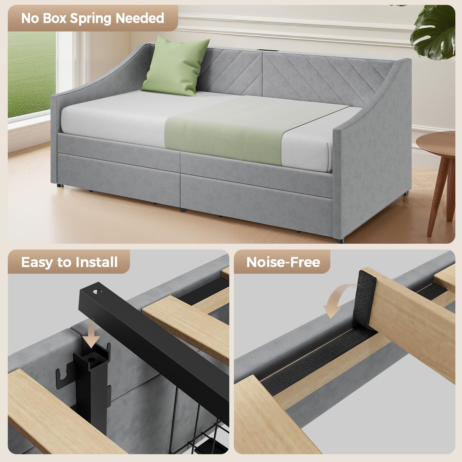 Twin Size Daybed with Storage Drawers & Charging Station