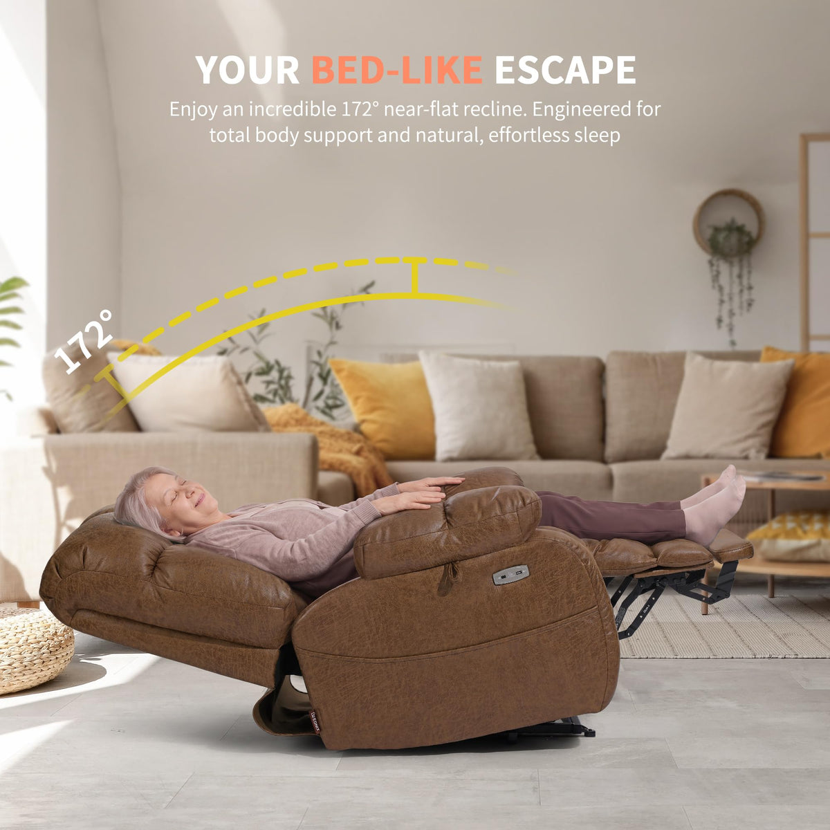 EONIX Oversized Zero Gravity Power Lift Recliner Chair Elderly, Nut Brown