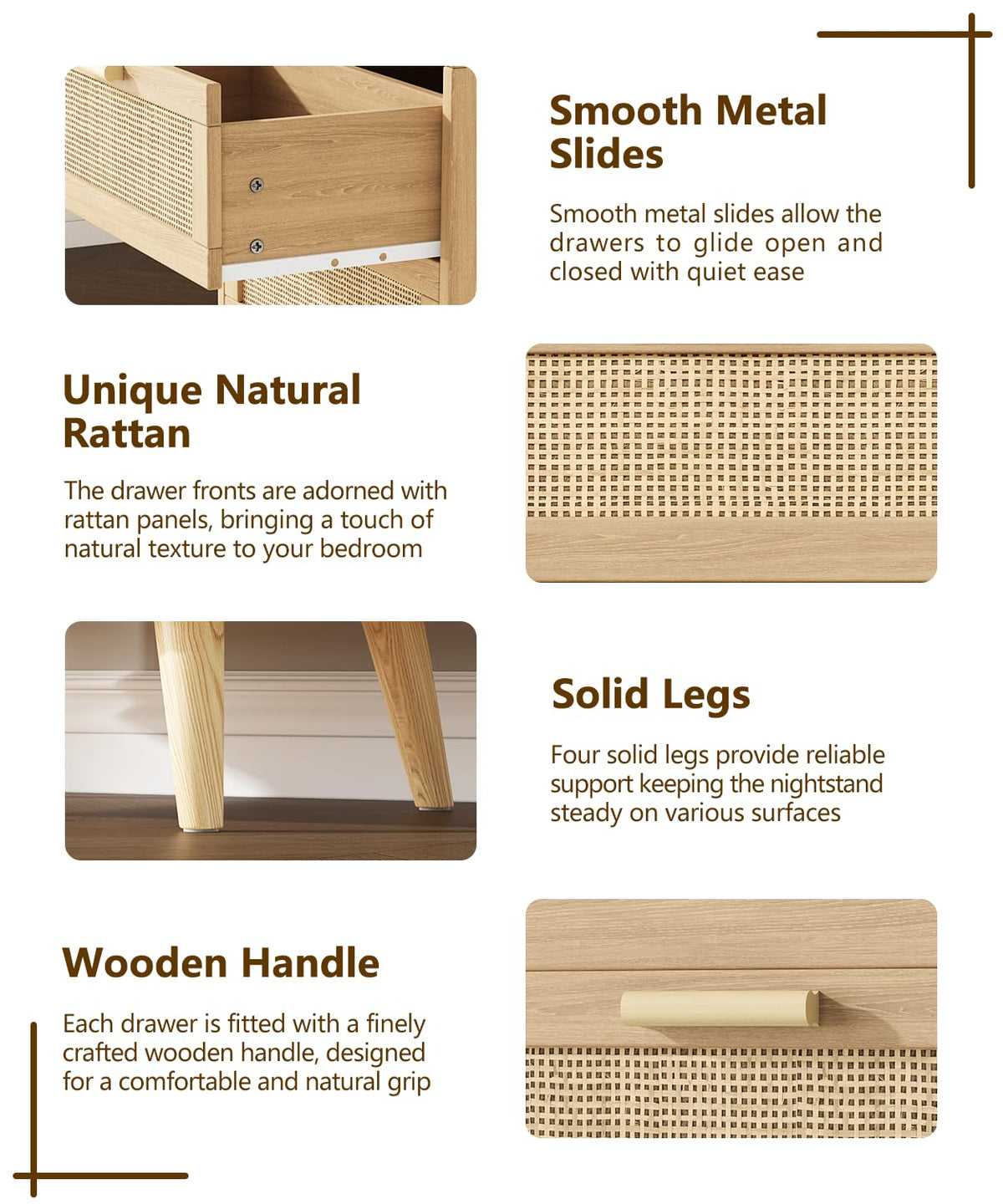 Rattan Nightstand with Charging Station