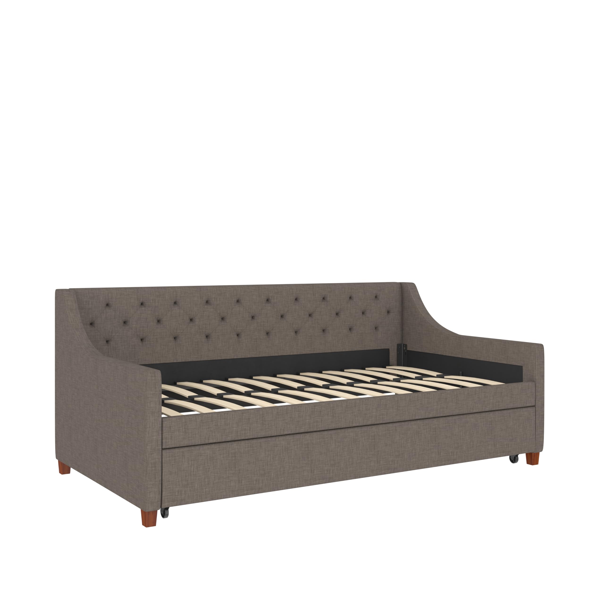 Novogratz Her Majesty Upholstered Daybed and Trundle, Twin over Twin, Grey Linen