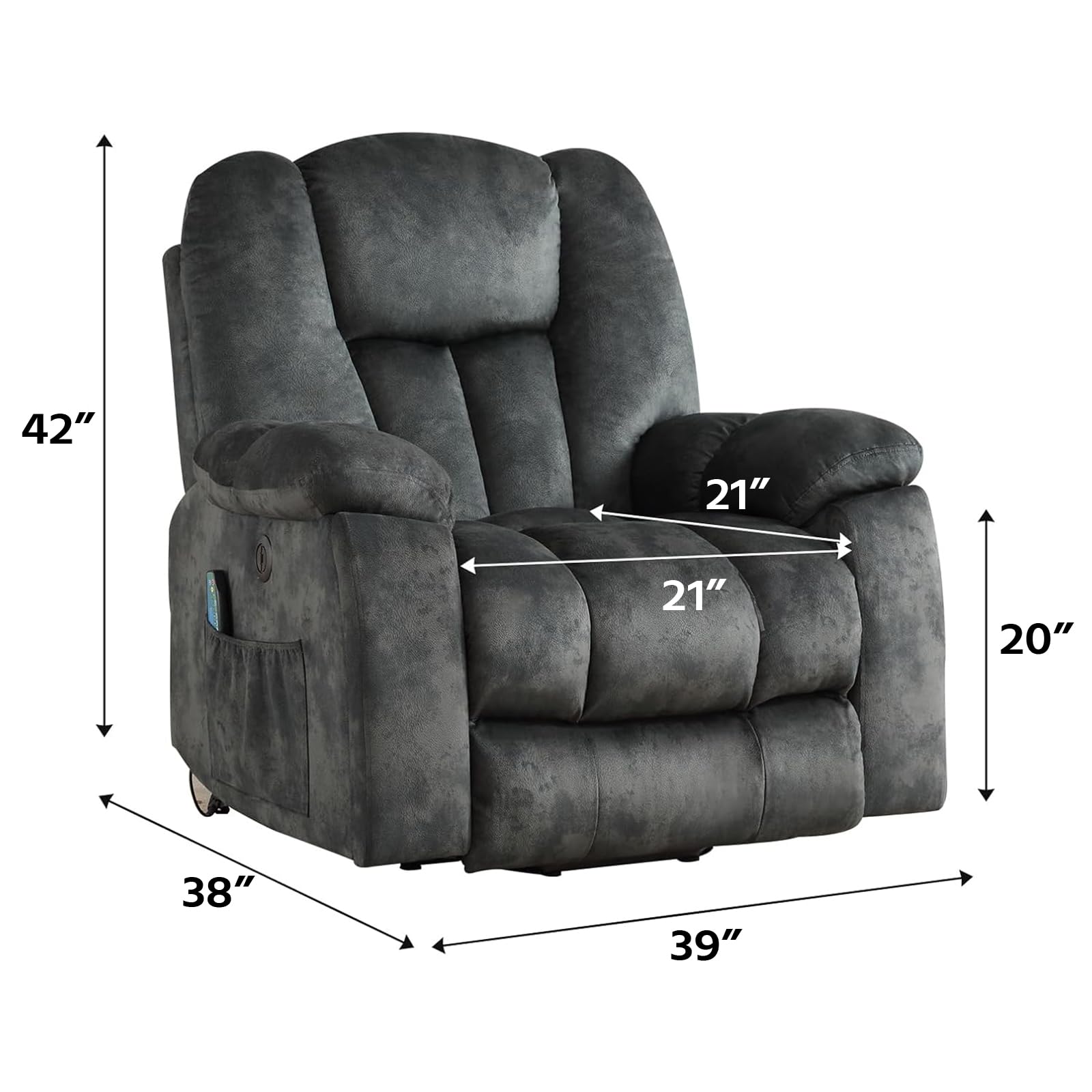 CANMOV Large Power Lift Recliner Chair with Massage, Heat, and USB for Elderly, Overstuffed Wide Recliners, Heavy Duty and Safety Motion Reclining Mechanism, Gray