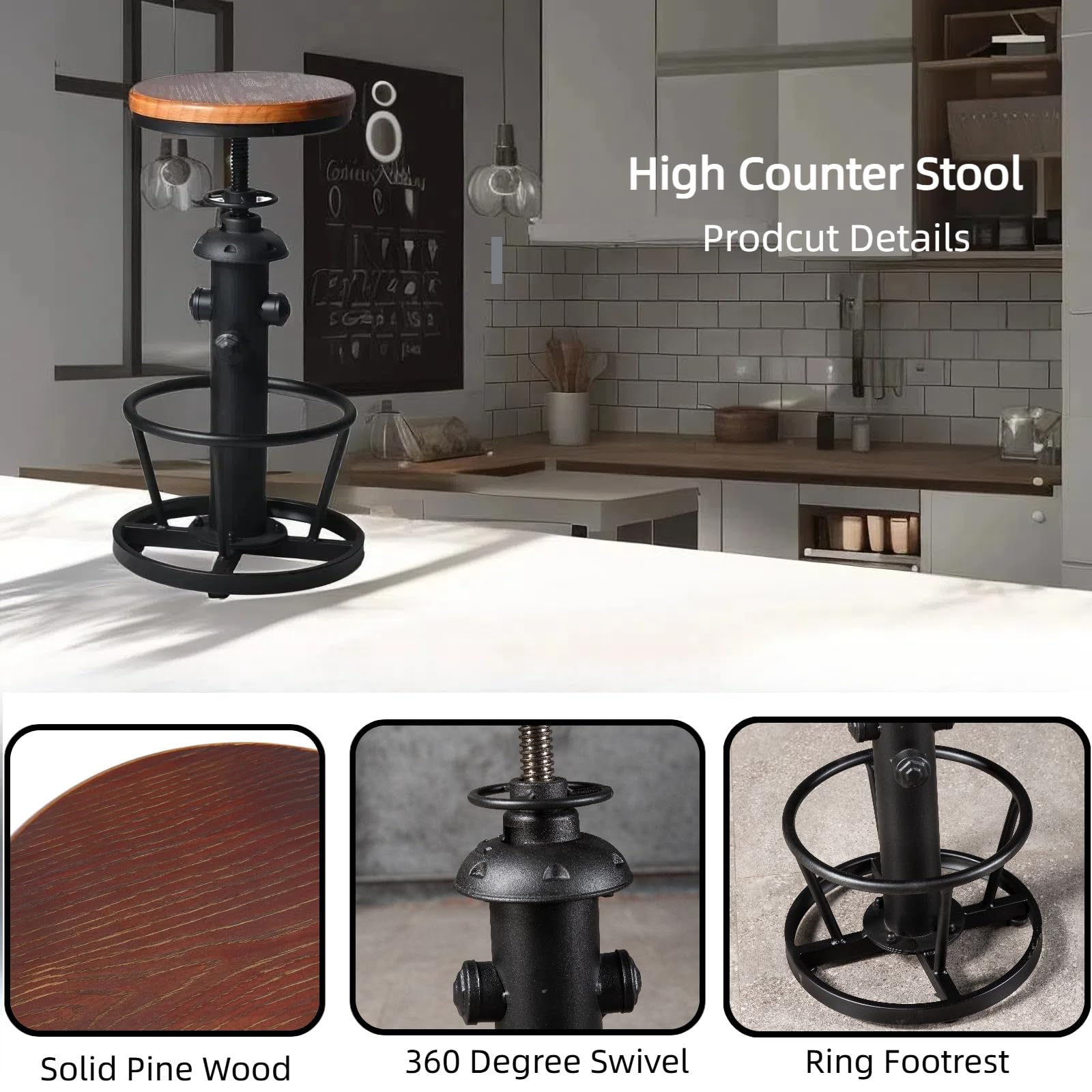 3-Piece Bar Table Set with Adjustable Swivel Stools