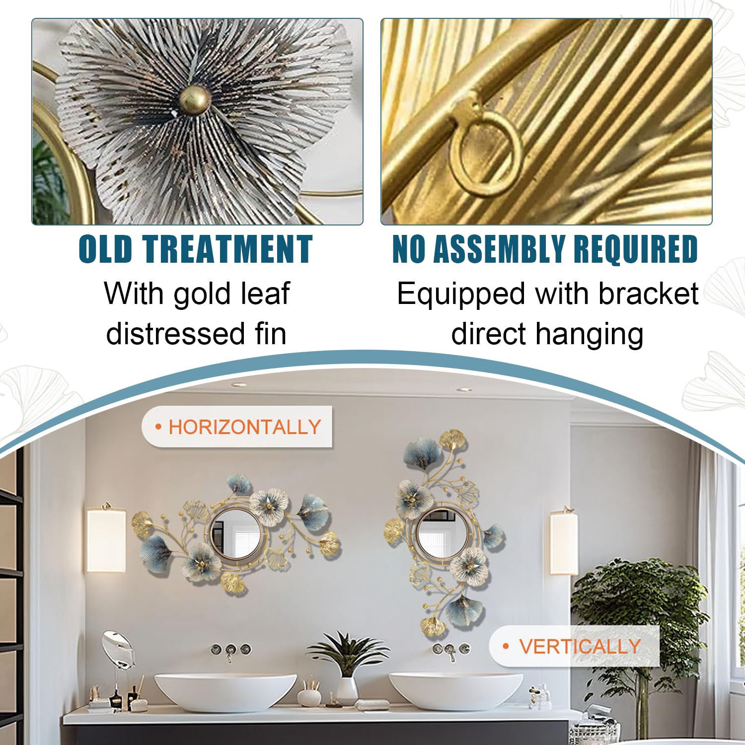 Ginkgo Leaf Wall Mirror – 3D Metal Decorative Mirror