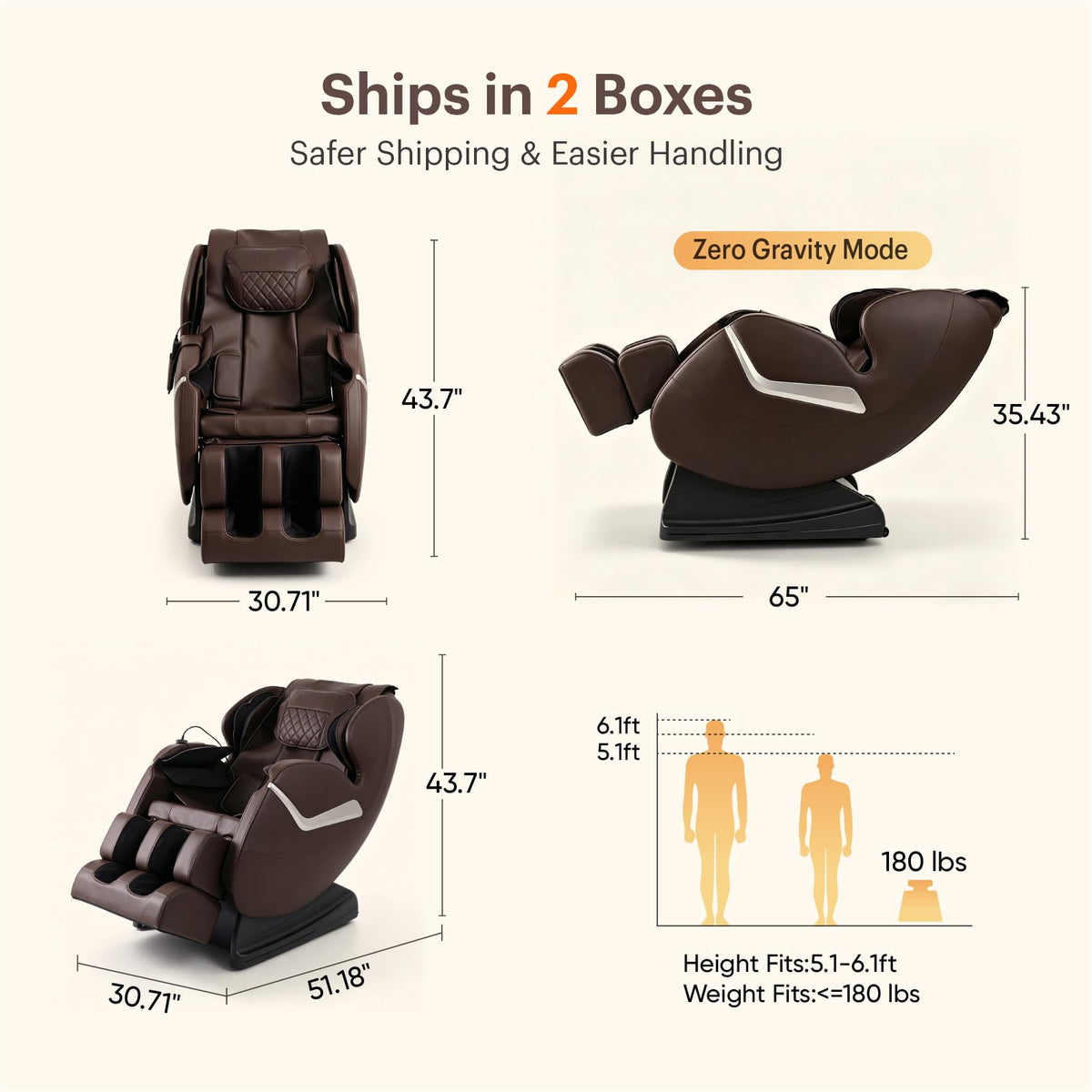 Massage Chair Full Body,Zero Gravity Massage Chair,Heating Waist,Brown