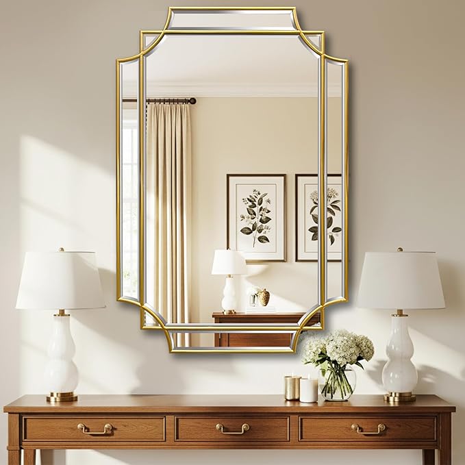 Gold Beveled Rectangular Wall Mirror