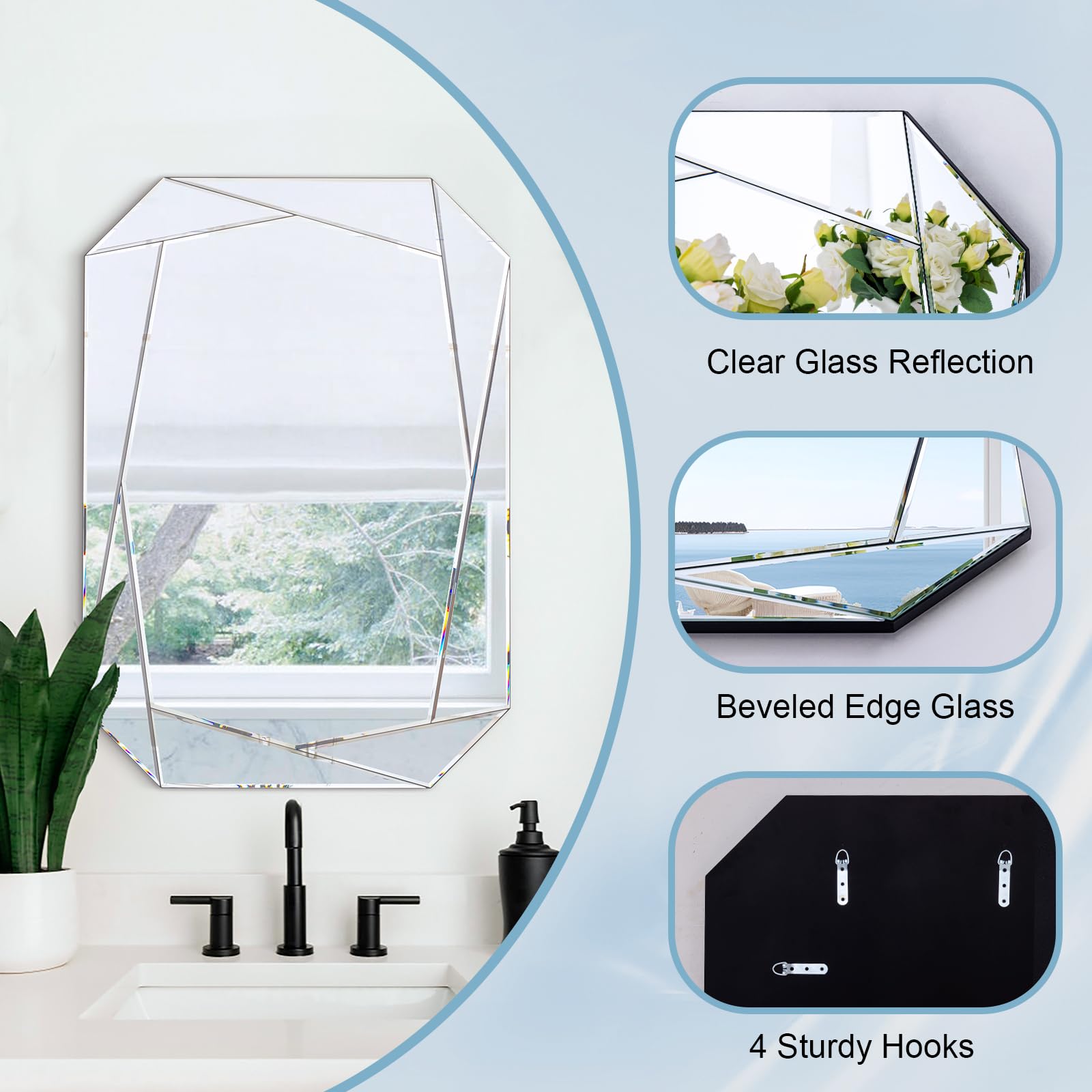 Hexagonal Frameless Beveled Wall Mirror