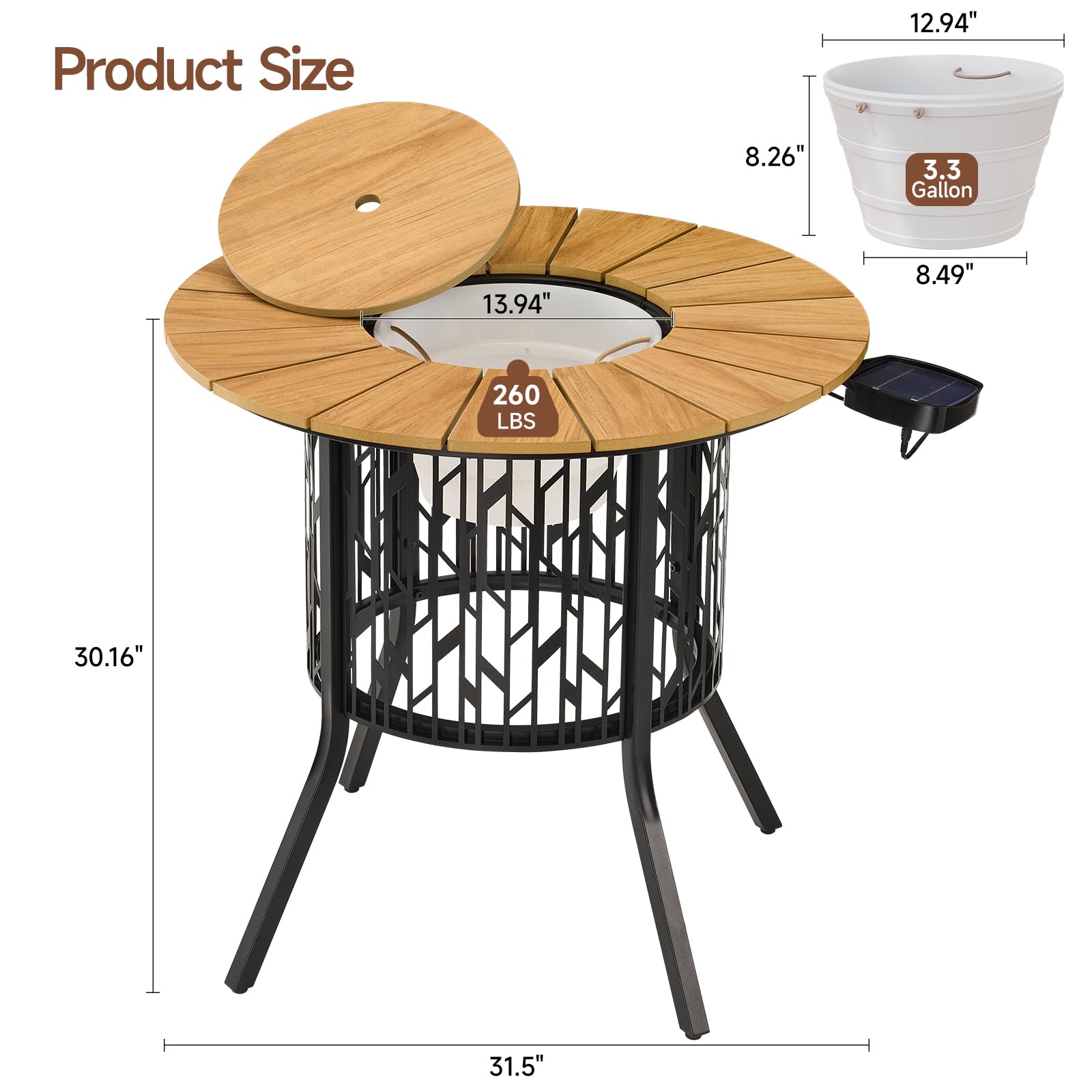 Solar LED Cooler Patio Table with Ice Bucket